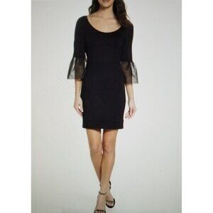 French Connection Mesh Lula Stretch Bell Sleeve Dress Black Size 6